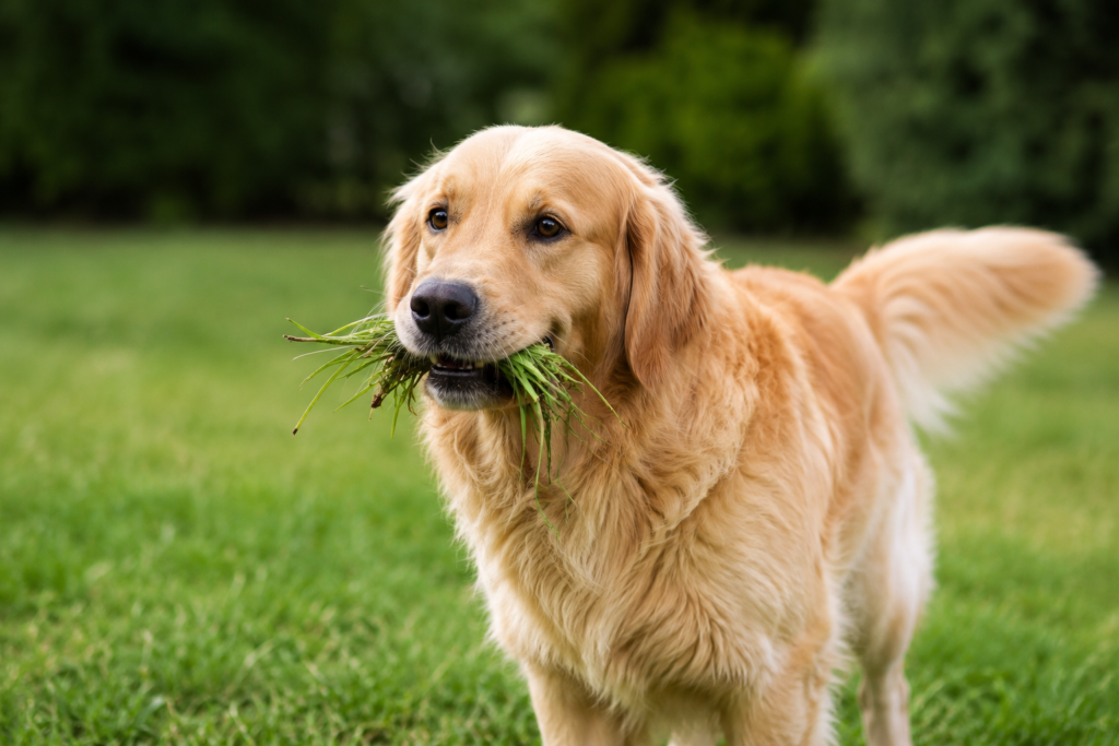 chien qui mange de l'herbe